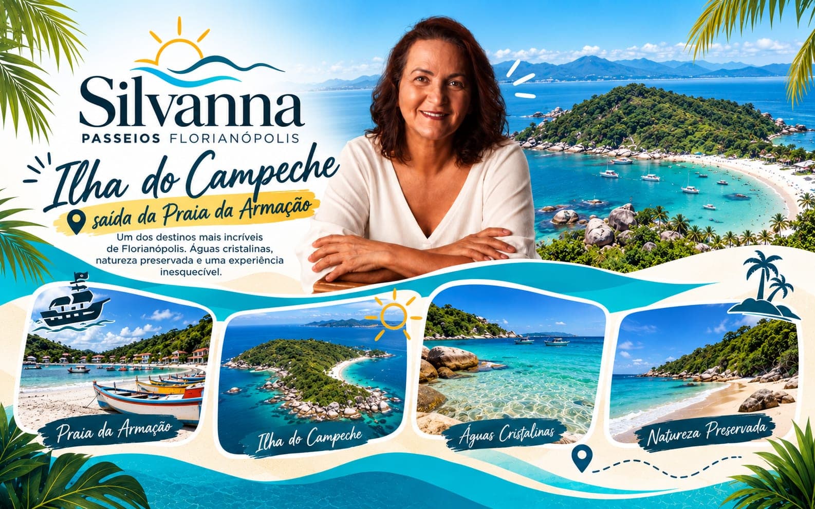 Silvanna Passeios Florianópolis: passeio à Ilha do Campeche com saída da Praia da Armação